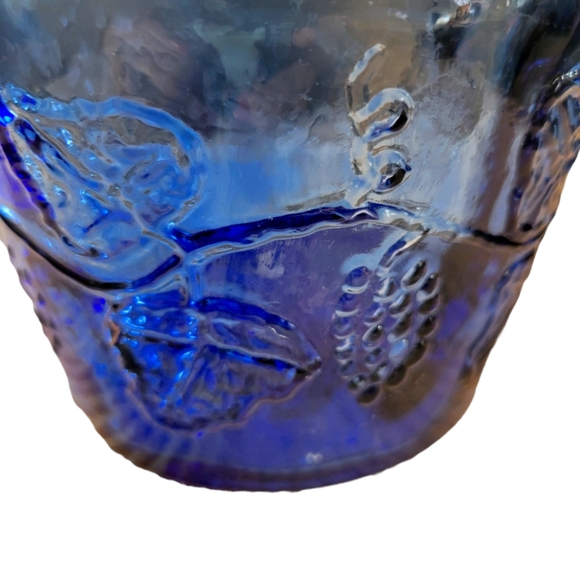 Cobalt Glass Bottle with raised grapes and leaves - Picture 2 of 3
